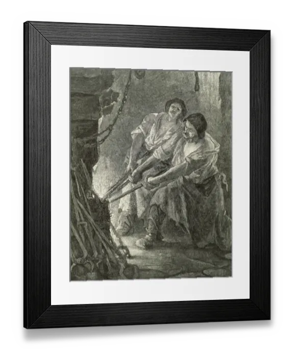 Framed Print : Interior of the forge. Engraving. 19th century Framed Print : Interior of the forge. Engraving. 19th century