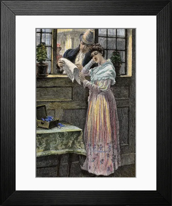 Framed Print : Bourgeoisie. Couple. Engraving. Colored Framed Print : Bourgeoisie. Couple. Engraving. Colored