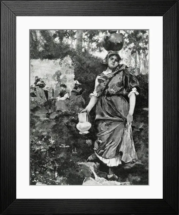 Framed Print : Spain. Asturias. Woman fetching water. Fount Castaneu. Engra Framed Print : Spain. Asturias. Woman fetching water. Fount Castaneu. Engra