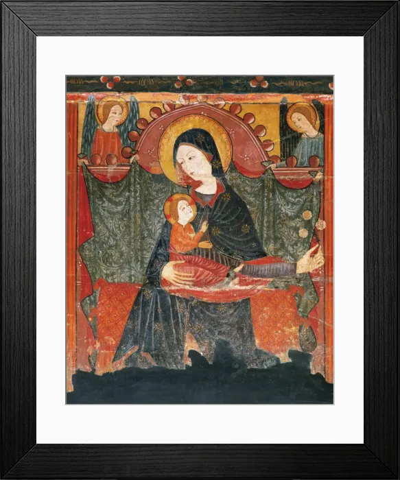 Framed Print : Virgin and Child. Altarpiece of Bellver de Cerdanya. Painted Framed Print : Virgin and Child. Altarpiece of Bellver de Cerdanya. Painted