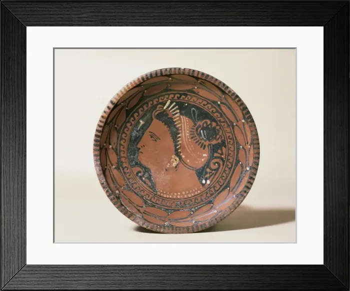 Framed Print : Ceramic plate. Decorated head matron. Greek imitation. 3rd c Framed Print : Ceramic plate. Decorated head matron. Greek imitation. 3rd c