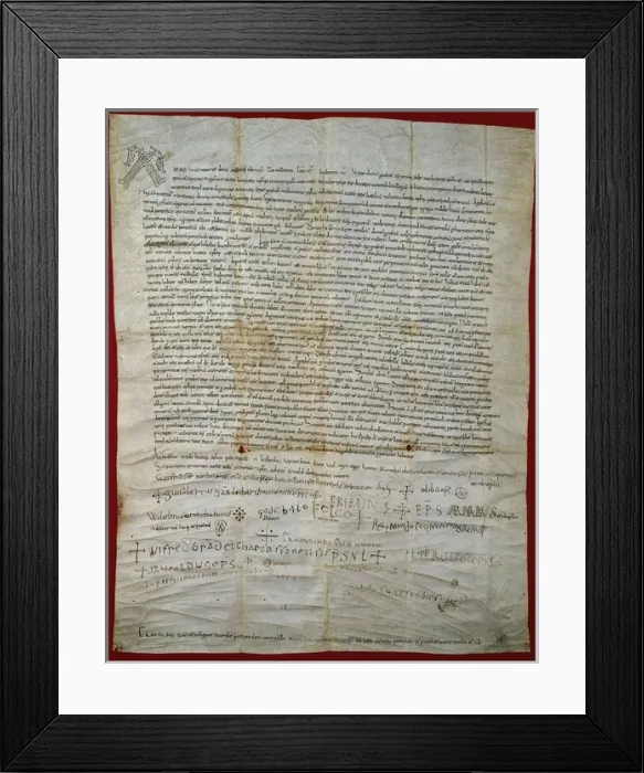 Framed Print : Parchment of Cathedral of St. Peter of Vic. 11th century. Ca Framed Print : Parchment of Cathedral of St. Peter of Vic. 11th century. Ca