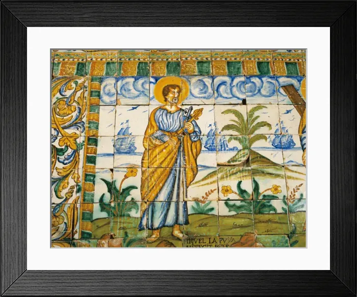 Framed Print : Decorated tiles. Saint Peter with keys of Heaven, by Miquel Framed Print : Decorated tiles. Saint Peter with keys of Heaven, by Miquel