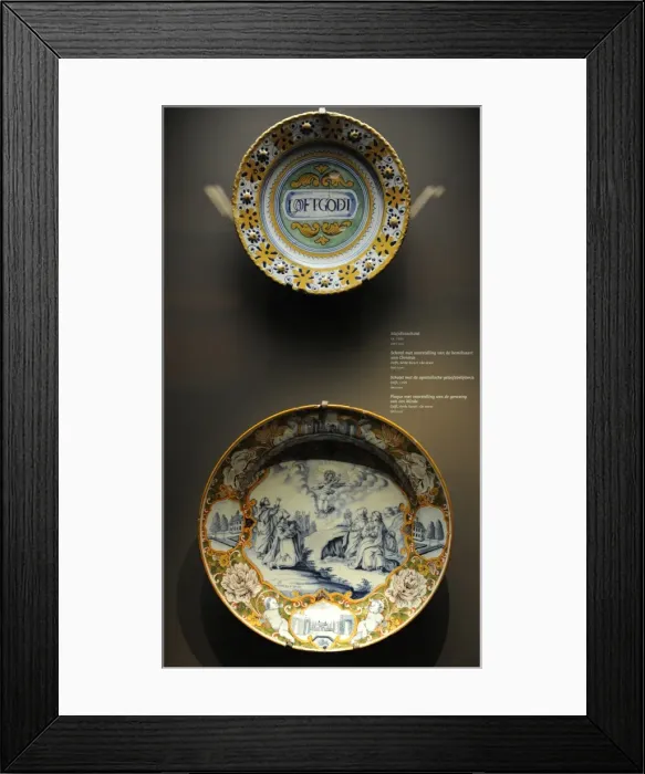 Framed Print : Ceramic. Plates decorated with scenes religious, 17th-18th ce Framed Print : Ceramic. Plates decorated with scenes religious, 17th-18th ce