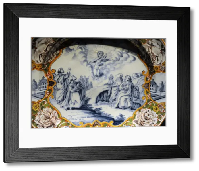 Framed Print : Ceramic. Plate decorated with religious scene. 18th centurie Framed Print : Ceramic. Plate decorated with religious scene. 18th centurie