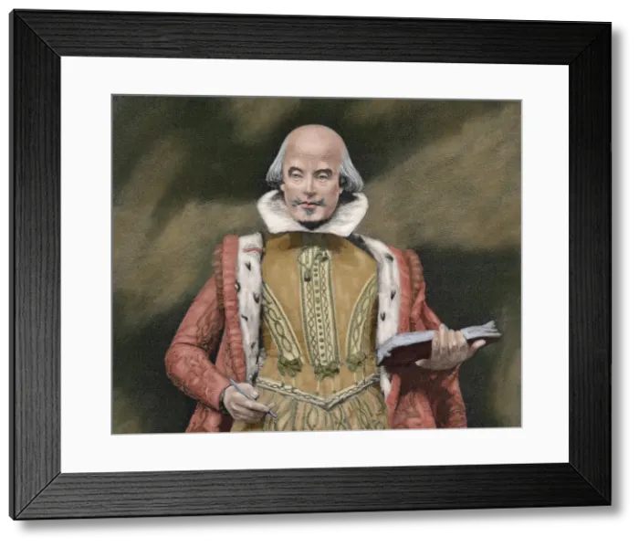 Framed Print : William Shakespeare British writer, portrait with book Framed Print : William Shakespeare British writer, portrait with book