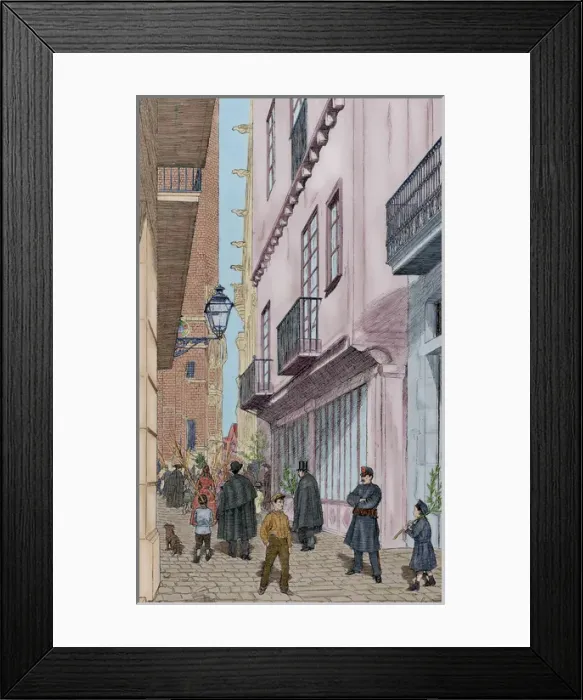 Framed Print : Spain. Barcelona. Freneria street on Palm Sunday. Drawing by Framed Print : Spain. Barcelona. Freneria street on Palm Sunday. Drawing by