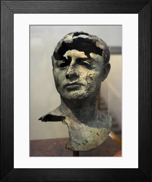 Framed Print : Portrait of a man. Roman work, early 1st century AD. Bronze Framed Print : Portrait of a man. Roman work, early 1st century AD. Bronze