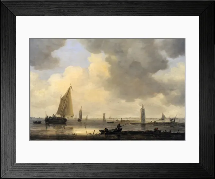 Framed Print : Jan Josephszoon van Goyen (1596-1656). Watchtowers in an Est Framed Print : Jan Josephszoon van Goyen (1596-1656). Watchtowers in an Est