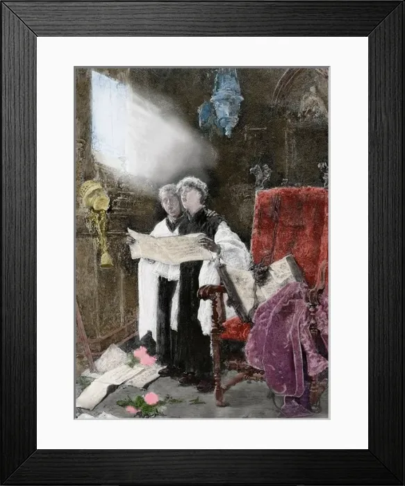 Framed Print : Spain. Altar server singing. Essay. Engraving, 1886. Colored Framed Print : Spain. Altar server singing. Essay. Engraving, 1886. Colored
