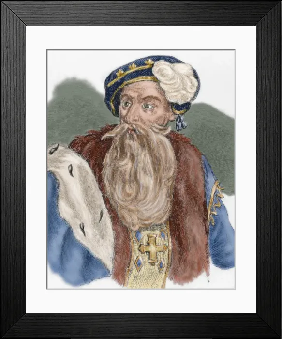 Framed Print : Gustav I of Sweden (1496-1560). Portrait. Engraving. Colored