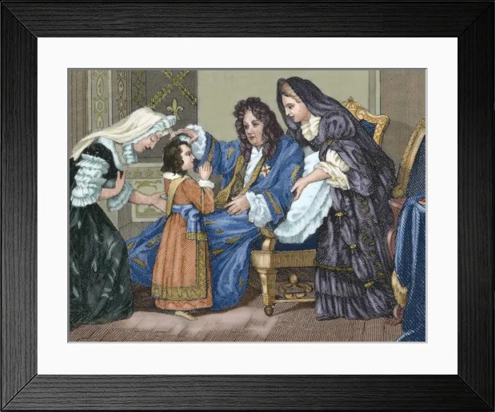 Framed Print : Louis XIV (1638-1715), King of France, with his grandson. En Framed Print : Louis XIV (1638-1715), King of France, with his grandson. En