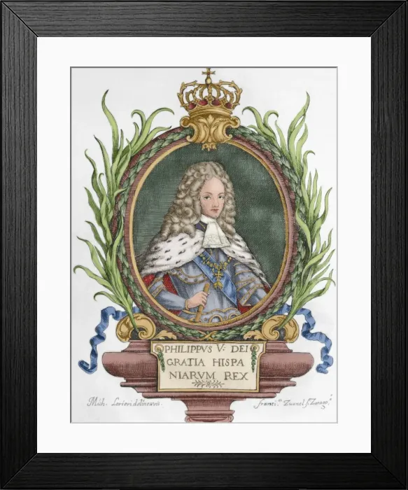 Framed Print : Philip V (1683-1746). King of Spain. Engraving. Colored Framed Print : Philip V (1683-1746). King of Spain. Engraving. Colored