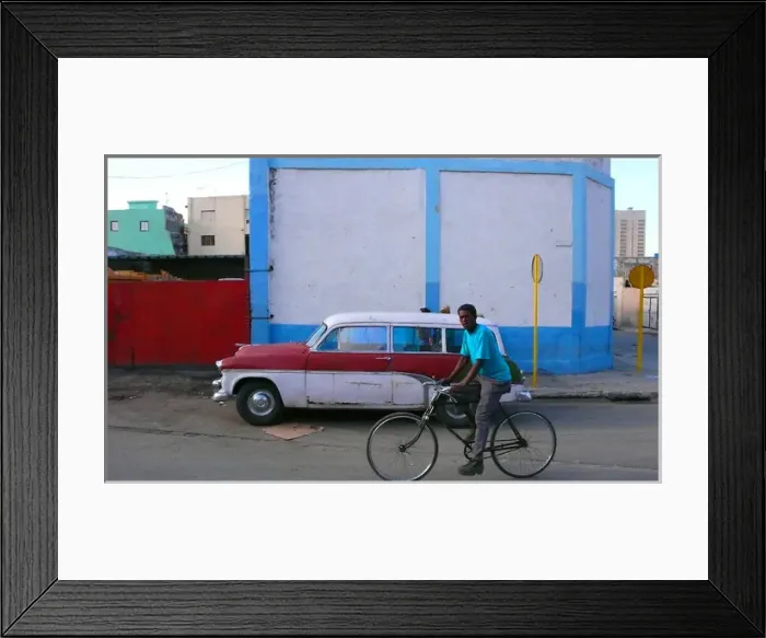 Framed Print : Man on bike, street, Havana Cuba Framed Print : Man on bike, street, Havana Cuba