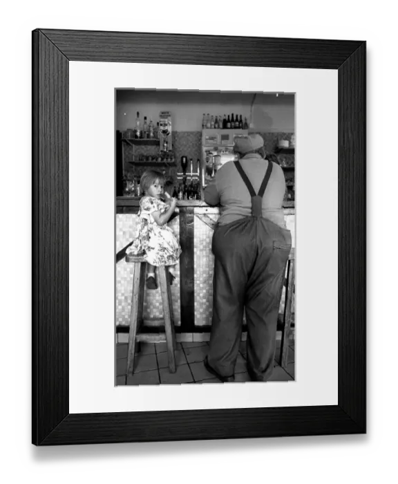 Framed Print : Child and old man in bar, Normandy, France