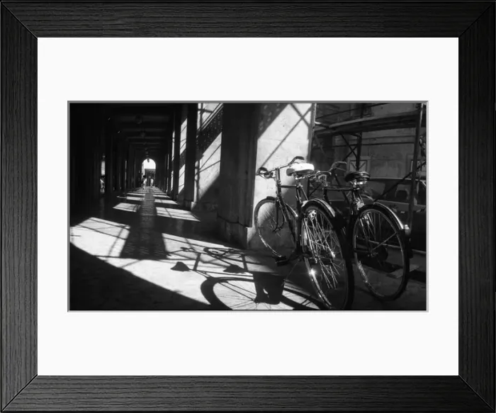 Framed Print : Bicycles in arcade, Sulmona, Italy Framed Print : Bicycles in arcade, Sulmona, Italy