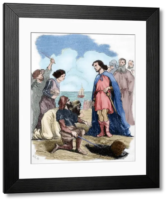 Framed Print : Arrival of Louis IV of France (920-954) at England. Engravin Framed Print : Arrival of Louis IV of France (920-954) at England. Engravin