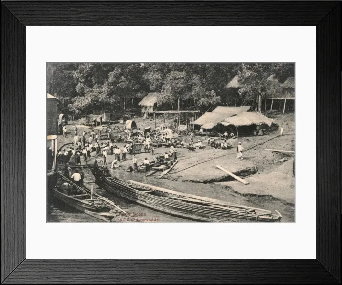 Framed Print : Myanmar - Riverbank scene on the Irrawaddy River Framed Print : Myanmar - Riverbank scene on the Irrawaddy River