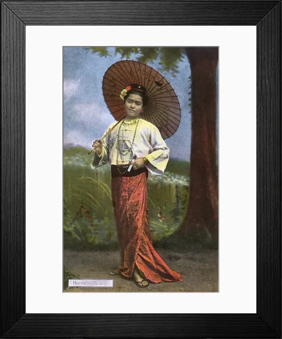 Framed Print : Burmese Beauty - Studio portrait with parasol and cigar Framed Print : Burmese Beauty - Studio portrait with parasol and cigar