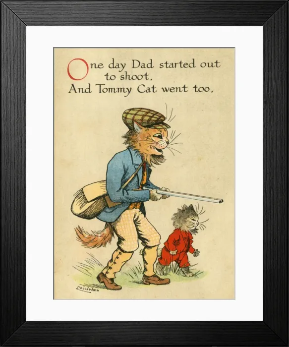 Framed Print : Louis Wain, Daddy Cat - going shooting Framed Print : Louis Wain, Daddy Cat - going shooting