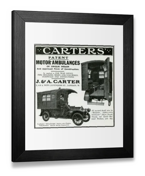 Framed Print : Advert for Carters motor-ambulances 1912