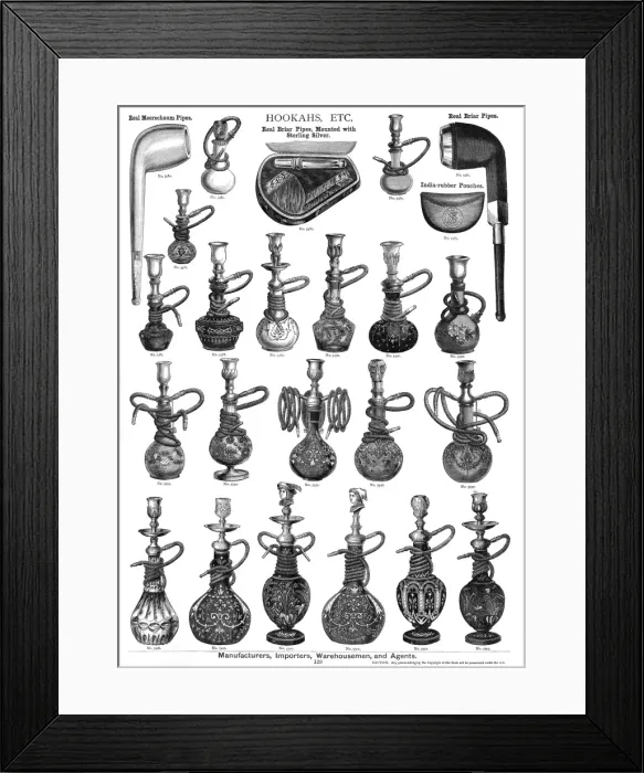 Framed Print : Hookahs and Pipes, Plate 129 Framed Print : Hookahs and Pipes, Plate 129
