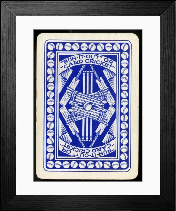 Framed Print : Cricket - Run-It-Out card game - card back, blue Framed Print : Cricket - Run-It-Out card game - card back, blue