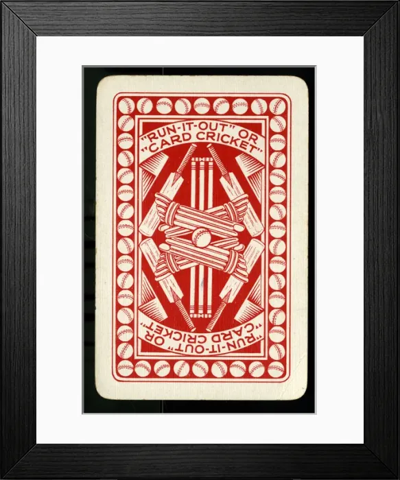 Framed Print : Cricket - Run-It-Out card game - card back, red Framed Print : Cricket - Run-It-Out card game - card back, red