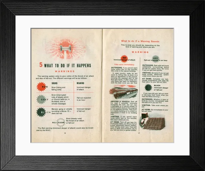 Framed Print : Civil Defence Handbook, warnings Framed Print : Civil Defence Handbook, warnings