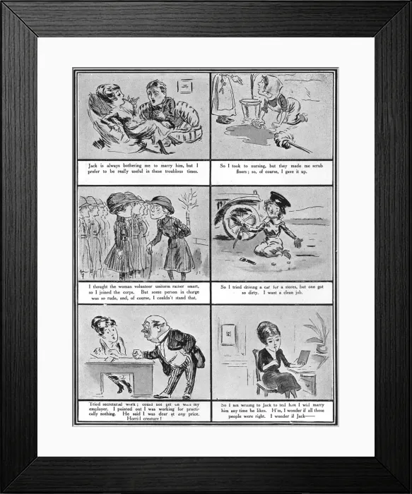Framed Print : Marriage or war work, WW1 cartoon by A. Wallis Mills Framed Print : Marriage or war work, WW1 cartoon by A. Wallis Mills