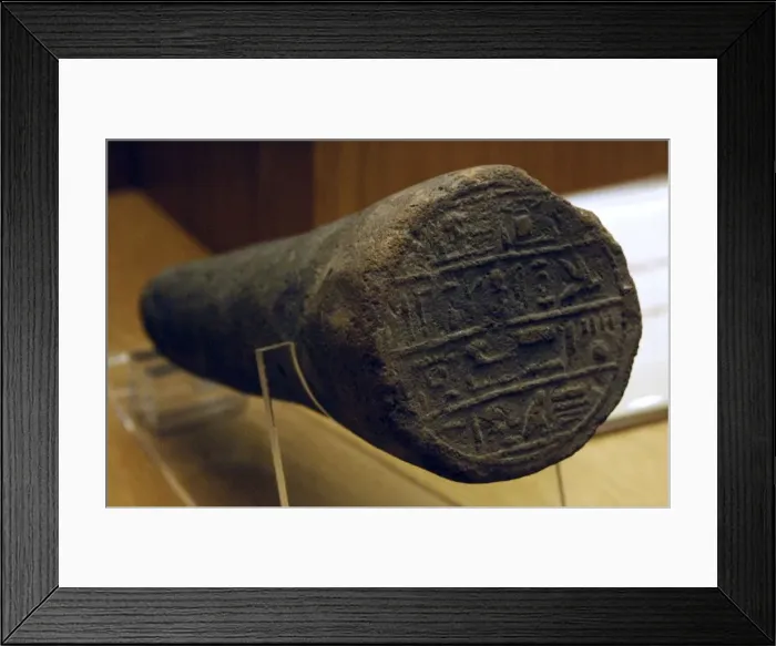 Framed Print : Egyptian art. Funerary Cone with stamped inscription on Framed Print : Egyptian art. Funerary Cone with stamped inscription on