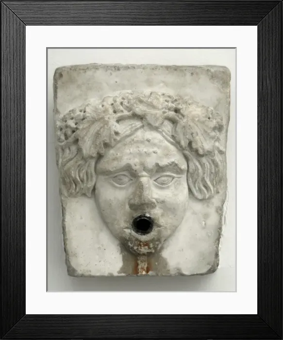 Framed Print : Marble fountain pipe. Dionysiac mask Framed Print : Marble fountain pipe. Dionysiac mask
