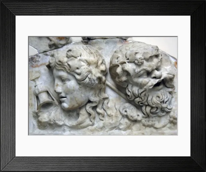 Framed Print : Decorative relief carved in marble with Dionysius and Silenu Framed Print : Decorative relief carved in marble with Dionysius and Silenu
