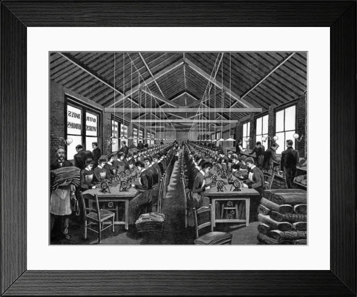 Framed Print : View of work room in Our Boys Clothing Company, Oxford St Framed Print : View of work room in Our Boys Clothing Company, Oxford St