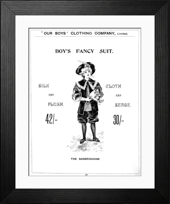 Framed Print : Our Boys Clothing Company, advertisement for clothes Framed Print : Our Boys Clothing Company, advertisement for clothes