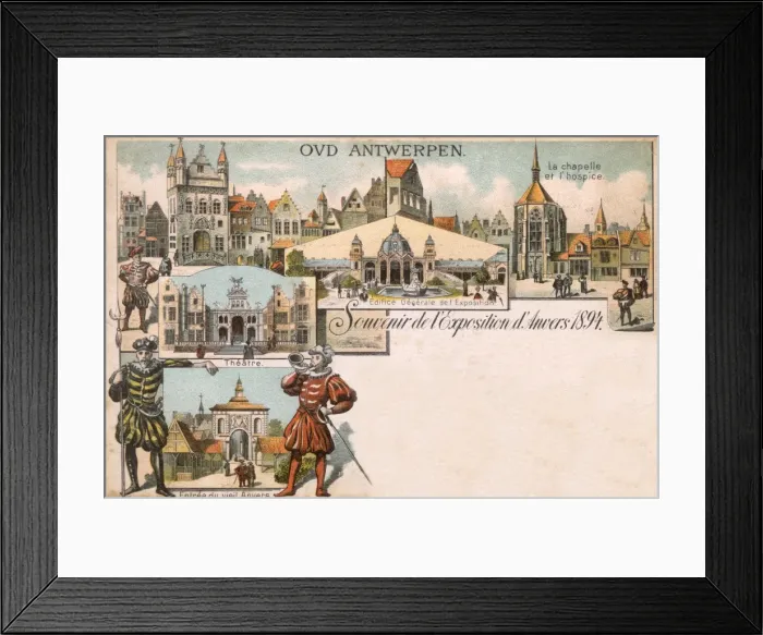Framed Print : Exhibition souvenir postcard, Old Antwerp, Belgium Framed Print : Exhibition souvenir postcard, Old Antwerp, Belgium