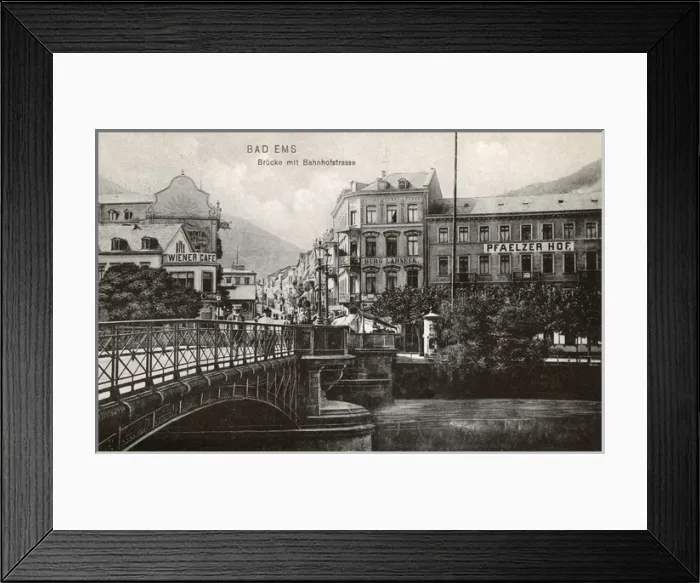 Framed Print : Bad Ems - Bridge and Bahnhofstrasse (Railway Station Street) Framed Print : Bad Ems - Bridge and Bahnhofstrasse (Railway Station Street)