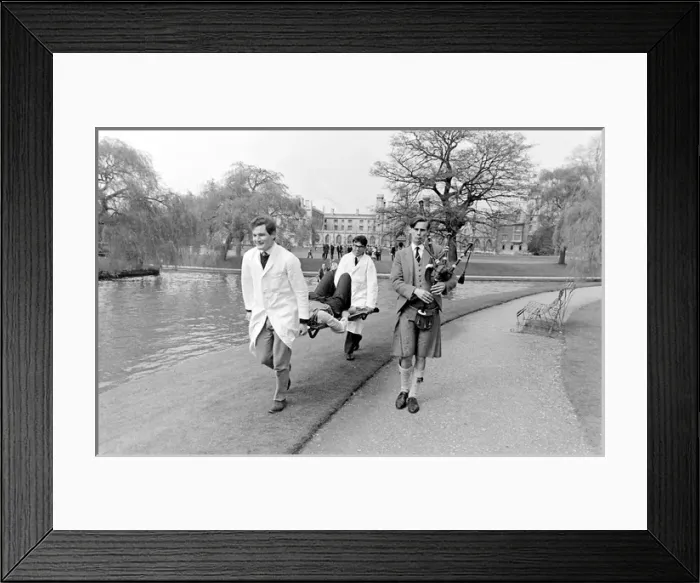 Framed Print : Rag week stunt by the river, Cambridge University Framed Print : Rag week stunt by the river, Cambridge University