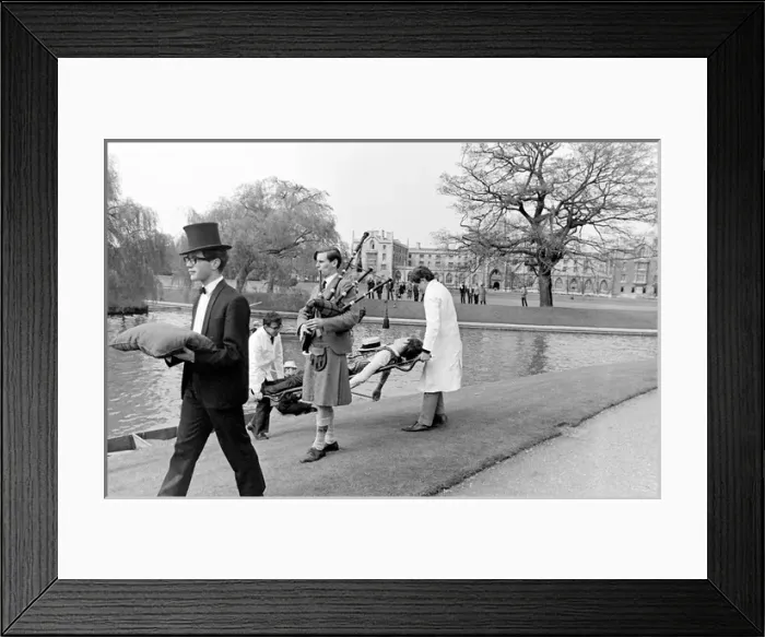 Framed Print : Rag week stunt by the river, Cambridge University Framed Print : Rag week stunt by the river, Cambridge University