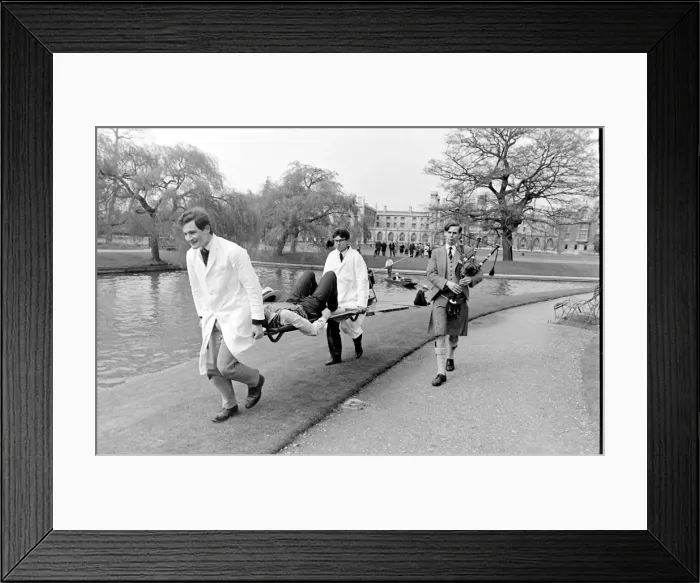 Framed Print : Rag week stunt by the river, Cambridge University Framed Print : Rag week stunt by the river, Cambridge University