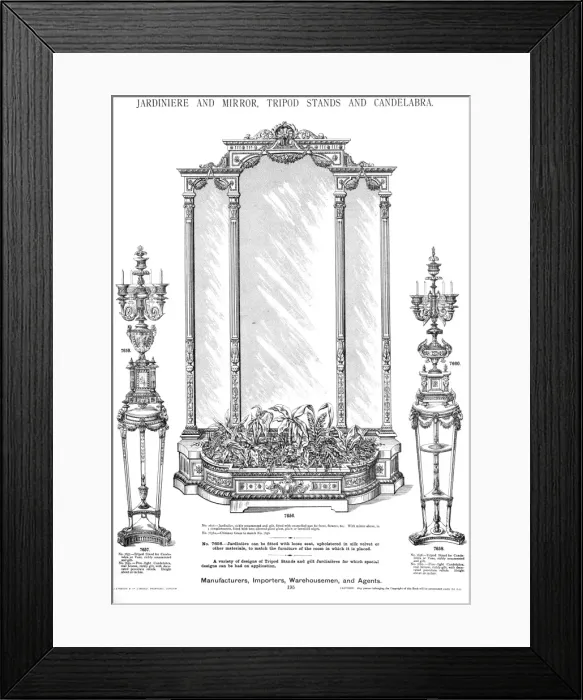 Framed Print : Jardiniere and Mirror, Stands, Candelabra, Plate 195 Framed Print : Jardiniere and Mirror, Stands, Candelabra, Plate 195