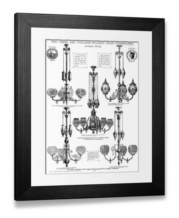 Framed Print : Polished brass chandeliers, Plate 259 Framed Print : Polished brass chandeliers, Plate 259