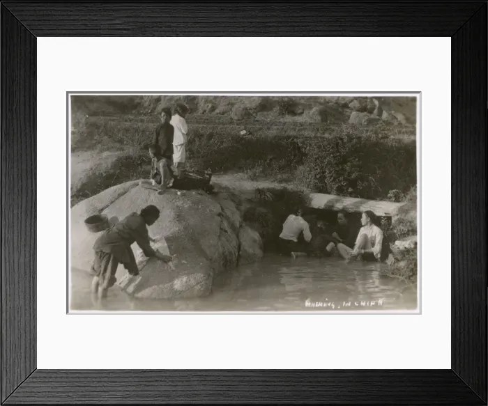 Framed Print : Rural China - Washing clothes and bodies in a stream Framed Print : Rural China - Washing clothes and bodies in a stream