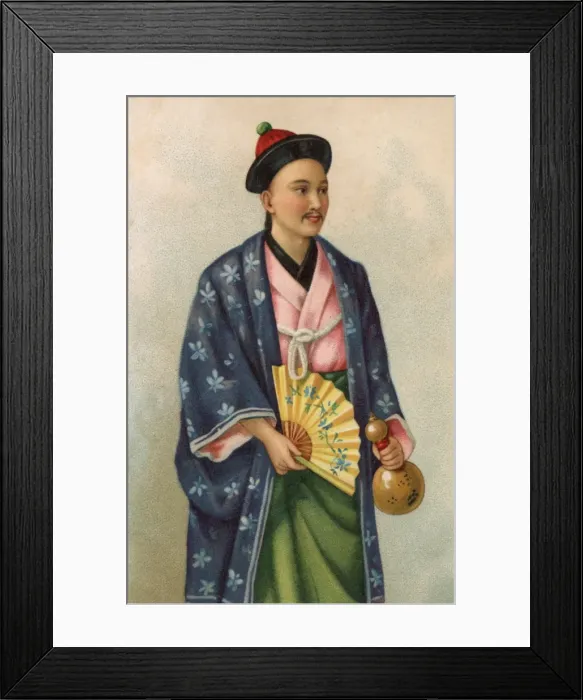 Framed Print : Chinese Mandarin with fan and bottle Framed Print : Chinese Mandarin with fan and bottle