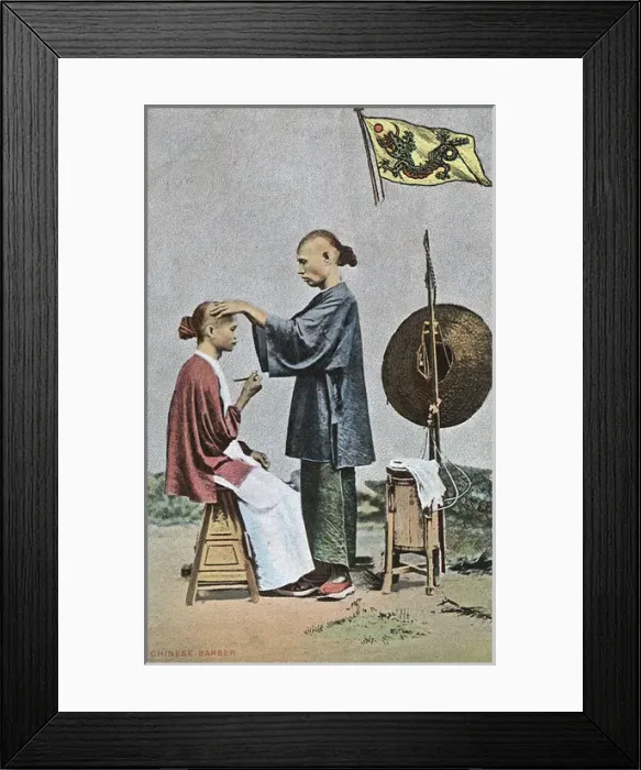 Framed Print : Mobile Chinese Street Barber at work Framed Print : Mobile Chinese Street Barber at work