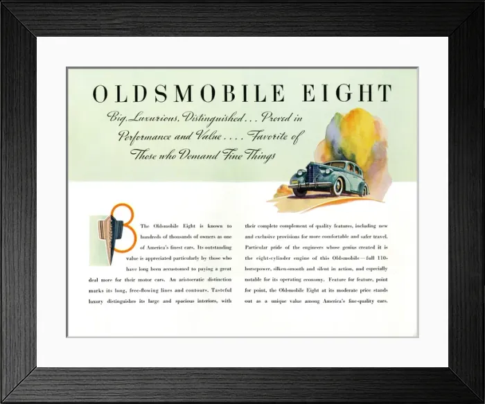 Framed Print : Brochure illustration, Oldsmobile Eight Framed Print : Brochure illustration, Oldsmobile Eight