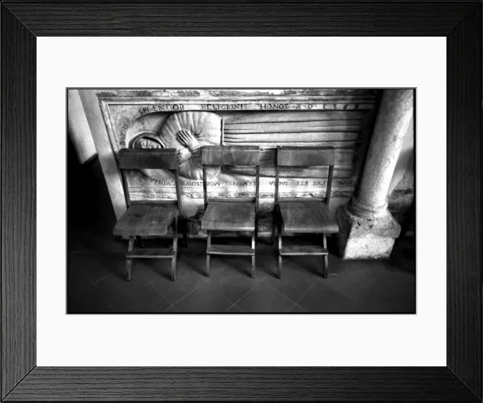 Framed Print : Chairs and tomb Church interior, Lecce, Italy Framed Print : Chairs and tomb Church interior, Lecce, Italy