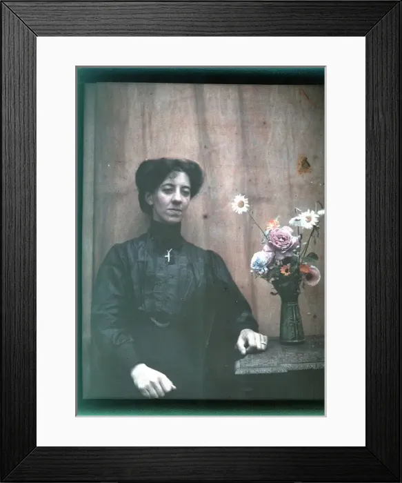 Framed Print : French woman in early colour photograph