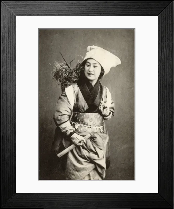 Framed Print : Chinese Farming / Country Girl with wicker back-pack Framed Print : Chinese Farming / Country Girl with wicker back-pack