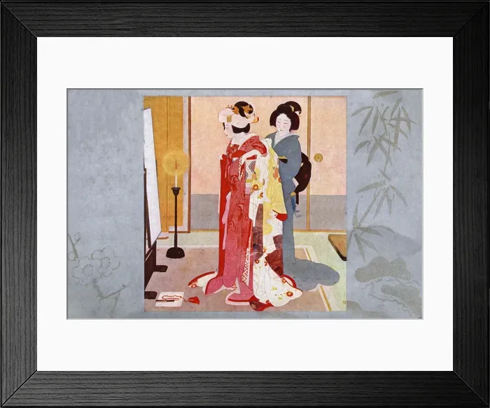 Framed Print : Rich Japanese Woman aided with her dressing Framed Print : Rich Japanese Woman aided with her dressing